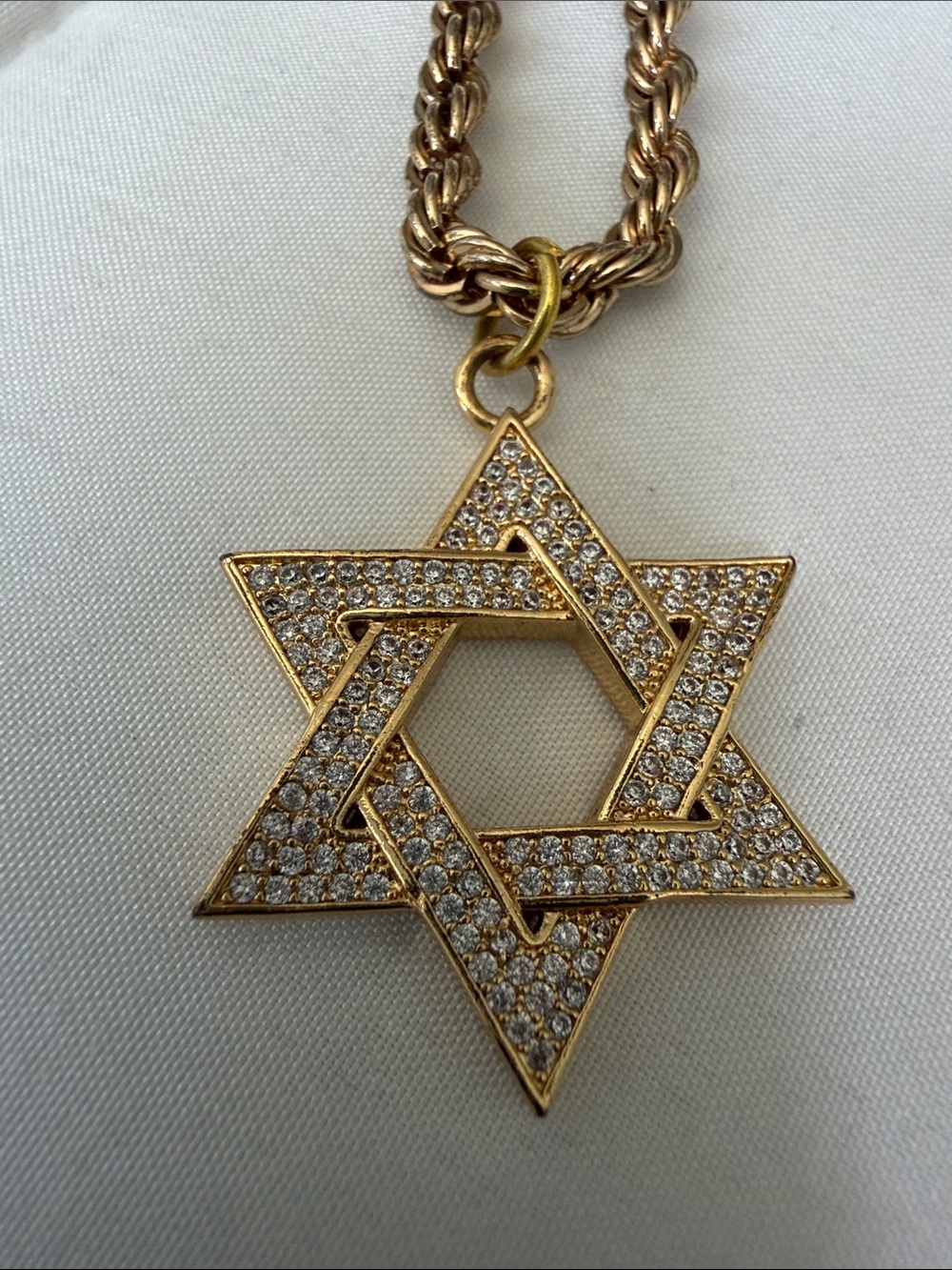 Gold Star of David Pendant Necklace with Crystal Accents